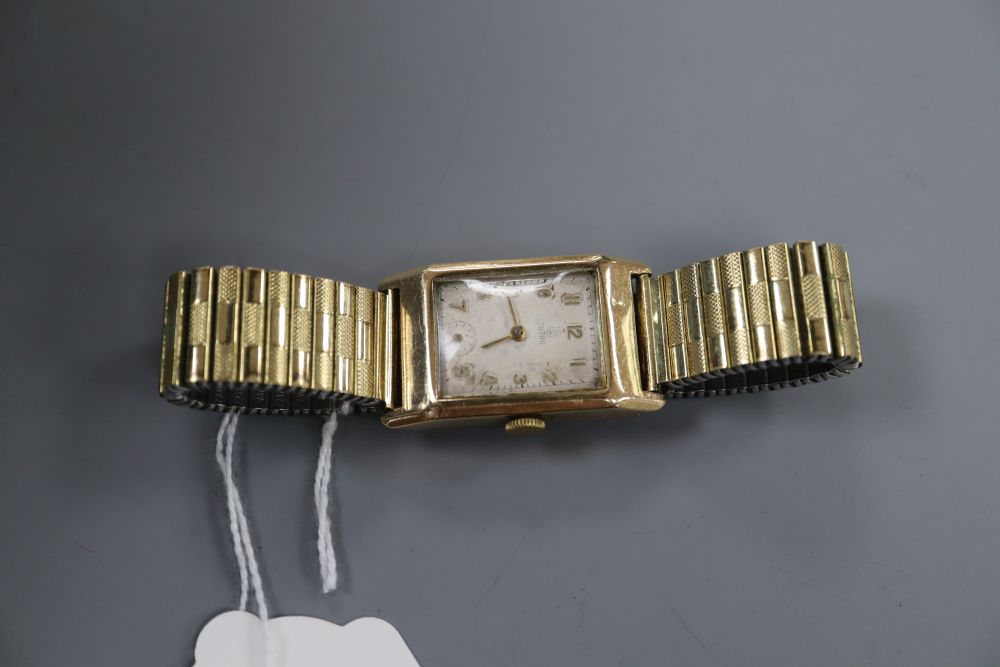 A gentlemans 1940s 9ct gold manual wind wrist watch, dial signed Tudor,